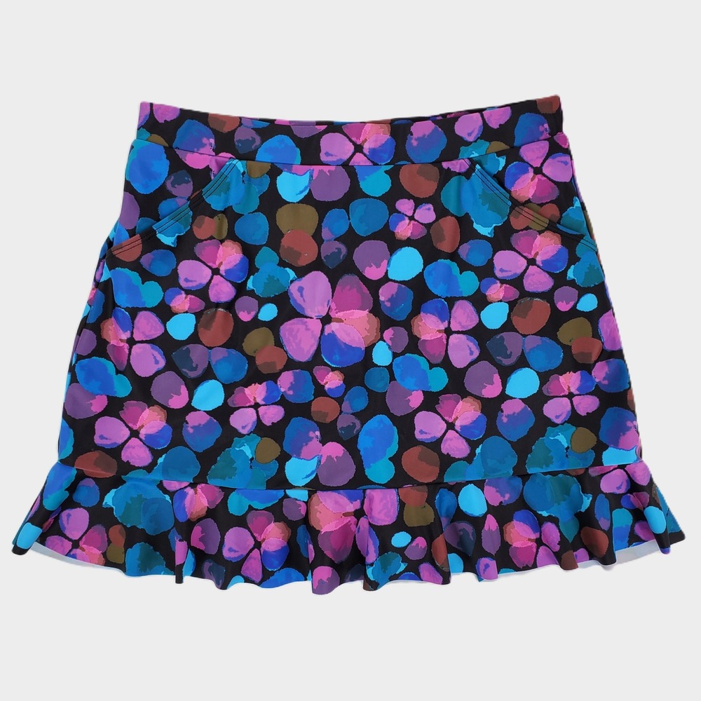 Halcurt Floral Watercolor Swim Skirt Ruffle Hem Built in Brief Small 4-6 Pockets